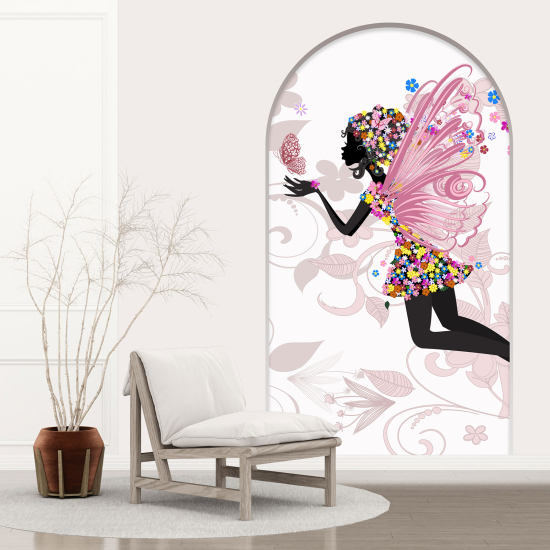 Optical Illusions Arch Wall Sticker for Kids - Fairy Flowers Butterflies