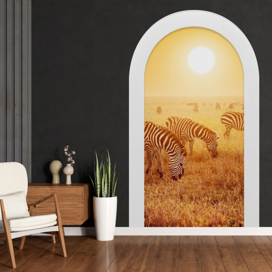 Optical Illusions Arch Wall Sticker - Savanna Zebras