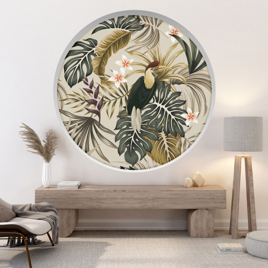 Optical Illusions Round Arch Wall Sticker - Bird Flowers