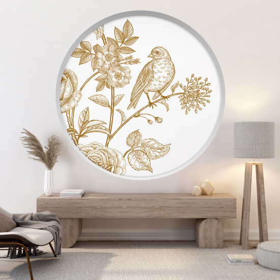 Optical Illusions Round Arch Wall Sticker - Bird flowers