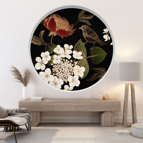 Optical Illusions Round Arch Wall Sticker - Bird flowers