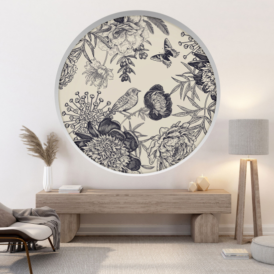 Optical Illusions Round Arch Wall Sticker - Bird flowers