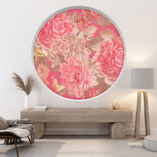 Optical Illusions Round Arch Wall Sticker - Bird flowers