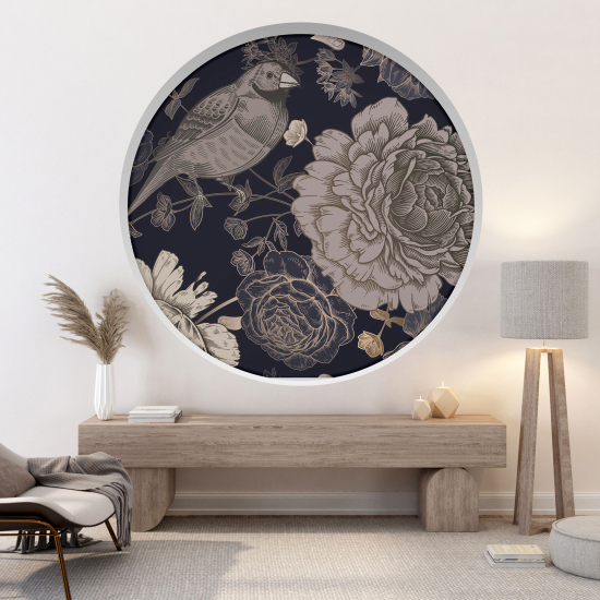 Optical Illusions Round Arch Wall Sticker - Bird flowers