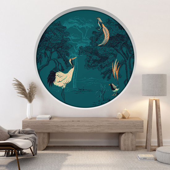 Optical Illusions Round Arch Wall Sticker - Birds of Paradise