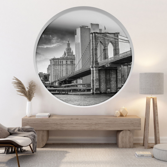 Optical Illusions Round Arch Wall Sticker - Brooklyn Bridge New York