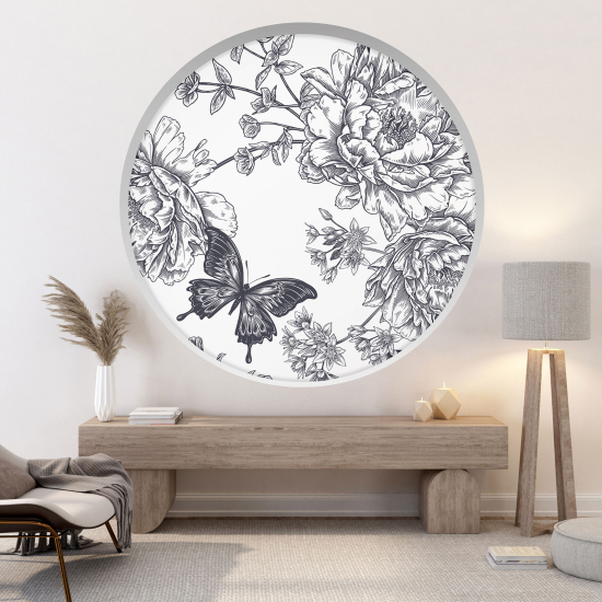 Optical Illusions Round Arch Wall Sticker - Butterfly flowers