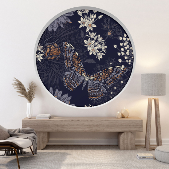 Optical Illusions Round Arch Wall Sticker - Butterfly Flowers