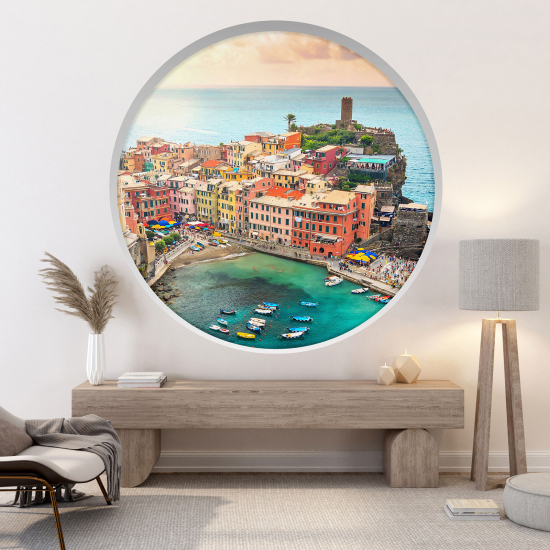 Optical Illusions Round Arch Wall Sticker - City of Vernazza