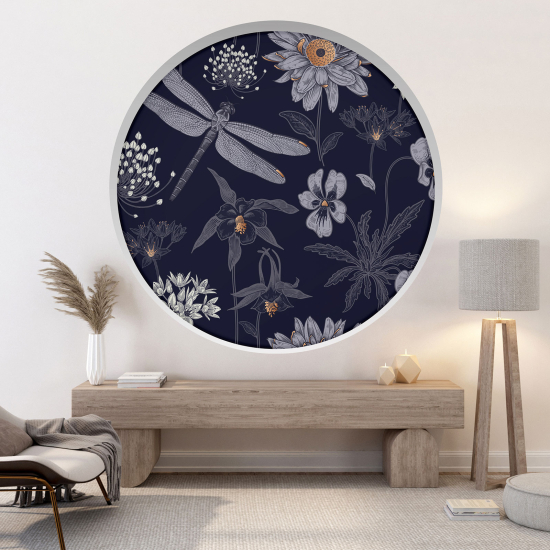 Optical Illusions Round Arch Wall Sticker - Dragonfly Flowers