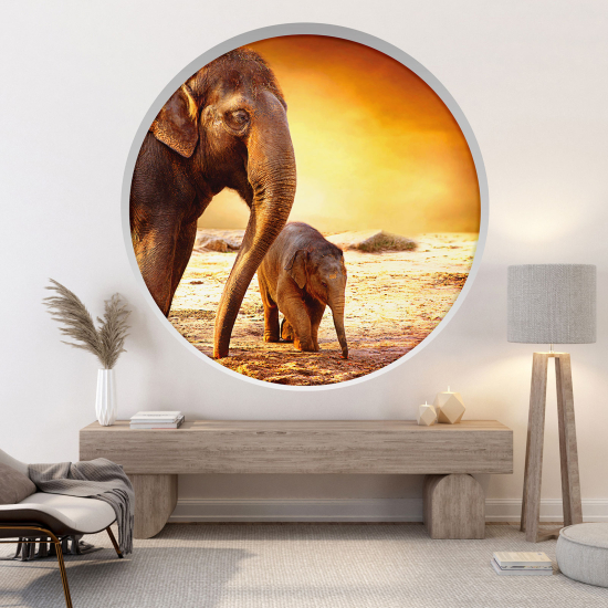 Optical Illusions Round Arch Wall Sticker - Elephants