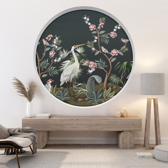 Optical Illusions Round Arch Wall Sticker - Flowers birds