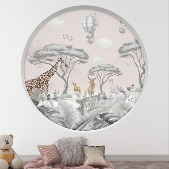 Optical Illusions Round Arch Wall Sticker for Kids- Animals