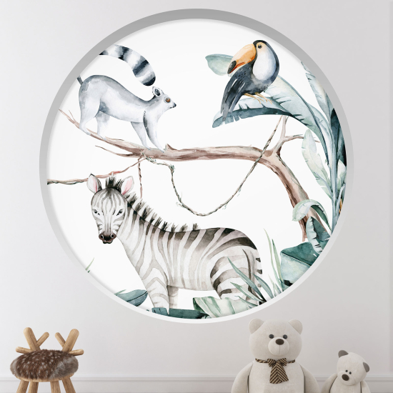 Optical Illusions Round Arch Wall Sticker for Kids- Animals