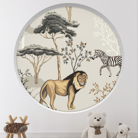 Optical Illusions Round Arch Wall Sticker for Kids- Animals