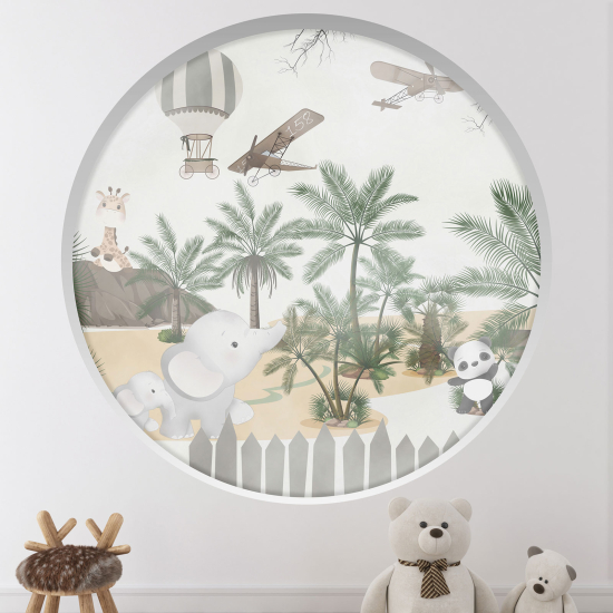 Optical Illusions Round Arch Wall Sticker for Kids- Animals