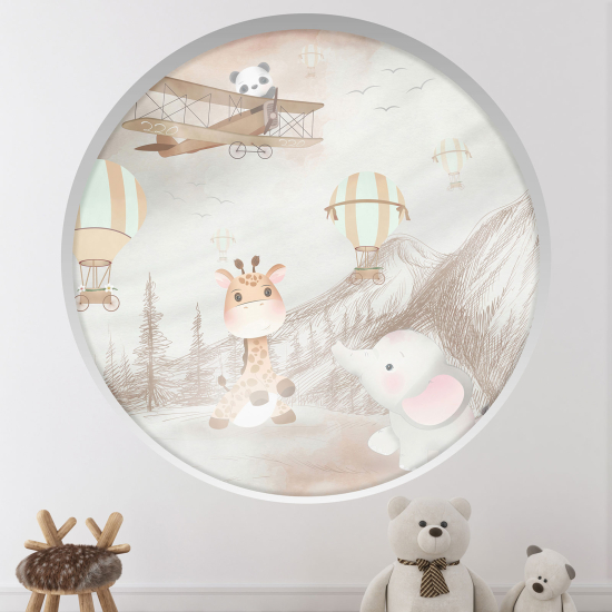 Optical Illusions Round Arch Wall Sticker for Kids- Animals