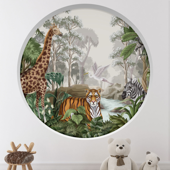 Optical Illusions Round Arch Wall Sticker for Kids- Animals in the Jungle