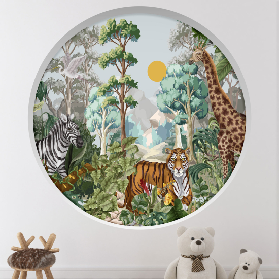 Optical Illusions Round Arch Wall Sticker for Kids- Animals in the Jungle