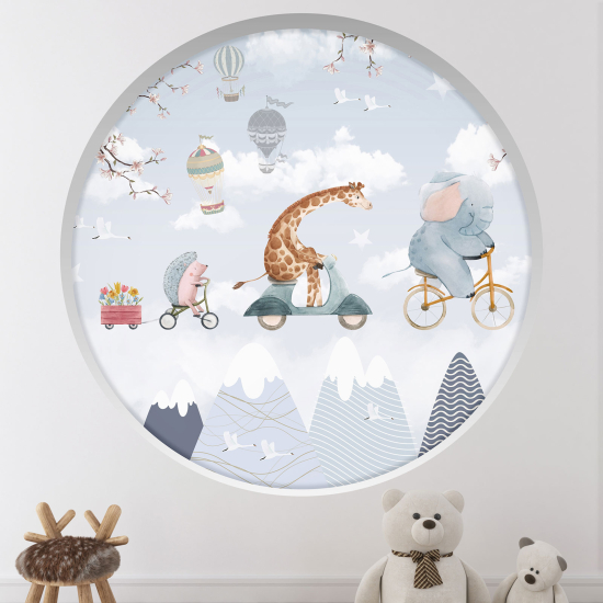 Optical Illusions Round Arch Wall Sticker for Kids- Animals in the Sky