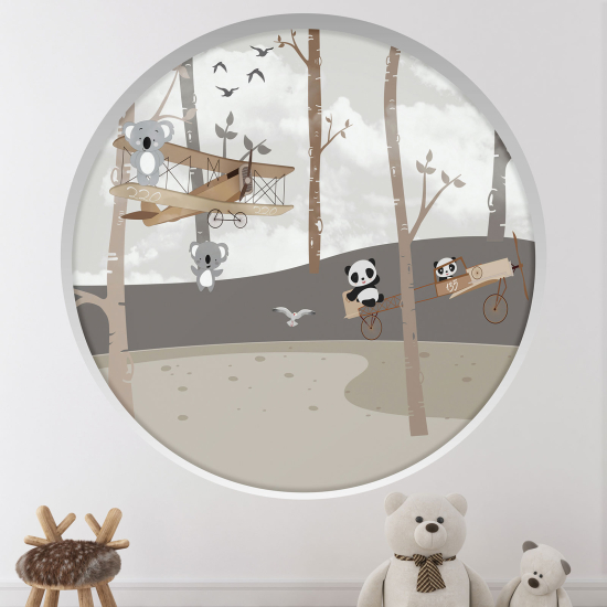 Optical Illusions Round Arch Wall Sticker for Kids- Animals planes