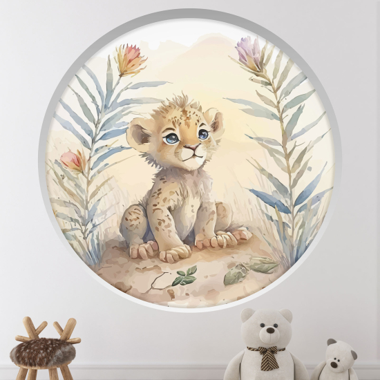 Optical Illusions Round Arch Wall Sticker for Kids- Baby tiger