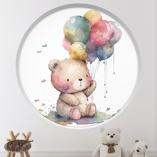 Optical Illusions Round Arch Wall Sticker for Kids- Balloon bear