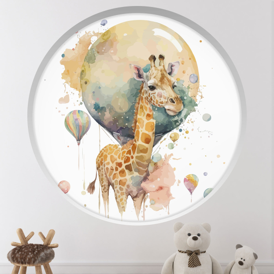 Optical Illusions Round Arch Wall Sticker for Kids- Balloon giraffe