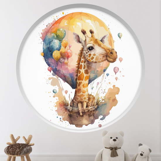 Optical Illusions Round Arch Wall Sticker for Kids- Balloon giraffe