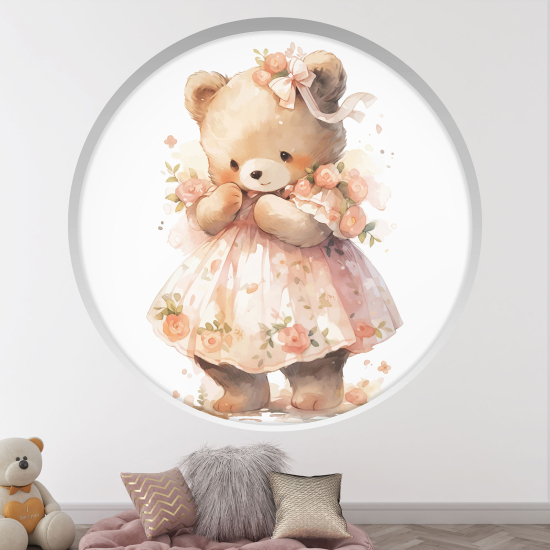 Optical Illusions Round Arch Wall Sticker for Kids- Bear