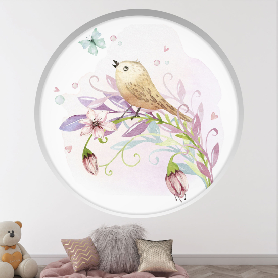 Optical Illusions Round Arch Wall Sticker for Kids- Bird