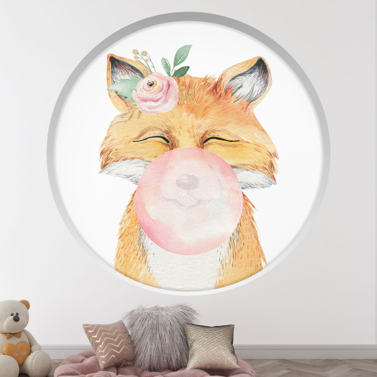 Optical Illusions Round Arch Wall Sticker for Kids- Bubble Fox