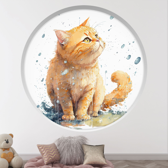 Optical Illusions Round Arch Wall Sticker for Kids- Cat