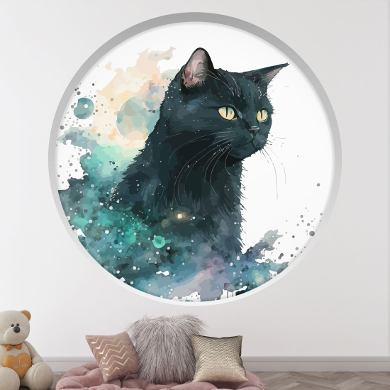 Optical Illusions Round Arch Wall Sticker for Kids- Cat