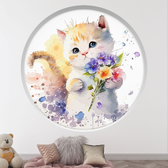 Optical Illusions Round Arch Wall Sticker for Kids- Cat