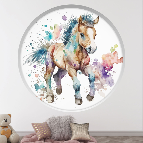 Optical Illusions Round Arch Wall Sticker for Kids- Colored horse