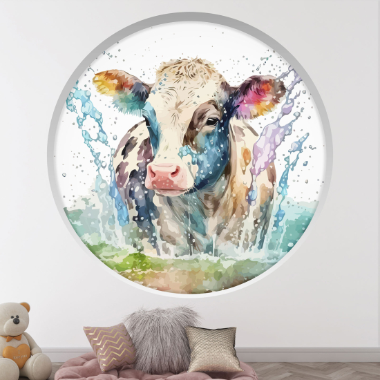 Optical Illusions Round Arch Wall Sticker for Kids- Cow