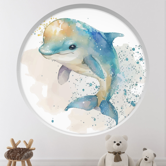 Optical Illusions Round Arch Wall Sticker for Kids- Dolphin