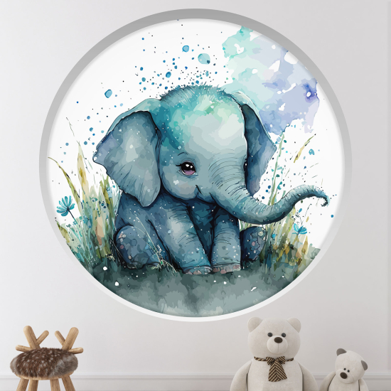 Optical Illusions Round Arch Wall Sticker for Kids- Elephant