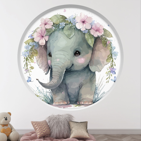 Optical Illusions Round Arch Wall Sticker for Kids- Elephant