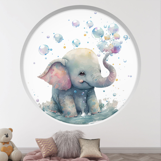 Optical Illusions Round Arch Wall Sticker for Kids- Elephant