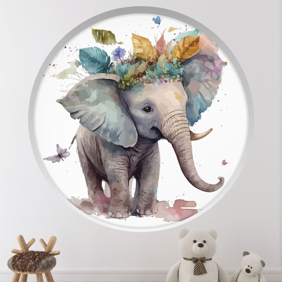 Optical Illusions Round Arch Wall Sticker for Kids- Elephant