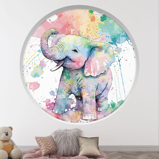 Optical Illusions Round Arch Wall Sticker for Kids- Elephant