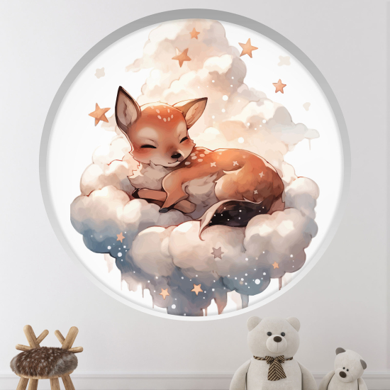 Optical Illusions Round Arch Wall Sticker for Kids- Fawn in the clouds