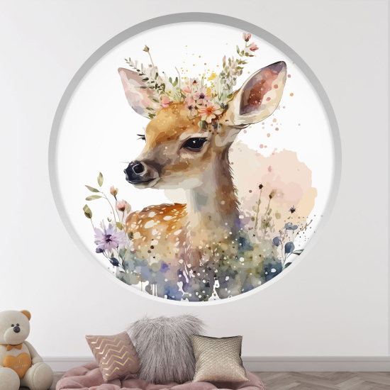 Optical Illusions Round Arch Wall Sticker for Kids- Floral fawn