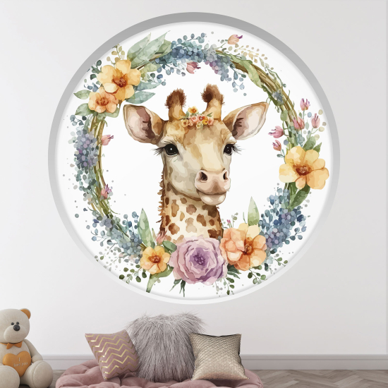 Optical Illusions Round Arch Wall Sticker for Kids- Floral Giraffe