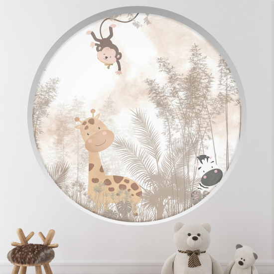 Optical Illusions Round Arch Wall Sticker for Kids- Forest Animals