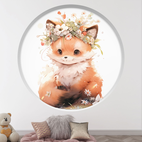 Optical Illusions Round Arch Wall Sticker for Kids- Fox