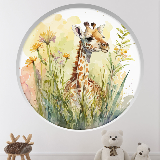 Optical Illusions Round Arch Wall Sticker for Kids- Giraffe flowers