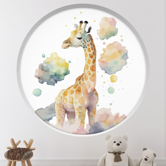 Optical Illusions Round Arch Wall Sticker for Kids- Giraffe in the clouds